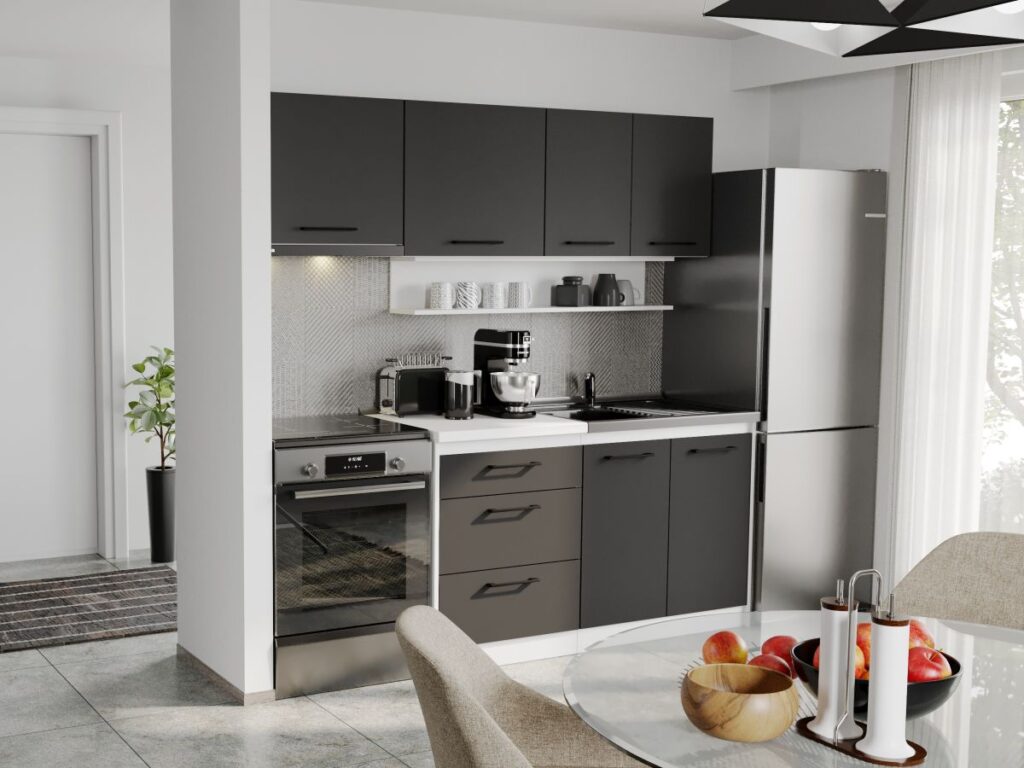 Mobila Bucatarie Soft Antracit/Alb 200 cm C02