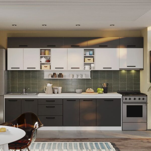 Mobila Bucatarie Vivid Antracit/Alb 340 cm C31