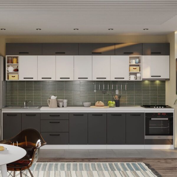 Mobila Bucatarie Vivid Antracit/Alb 360 cm C35