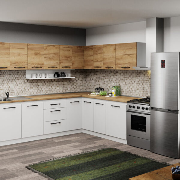 Mobila Bucatarie colt C11 Oakwhite 260x200 cm