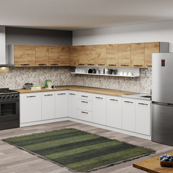 Mobila Bucatarie colt C17 Oakwhite 200x340 cm