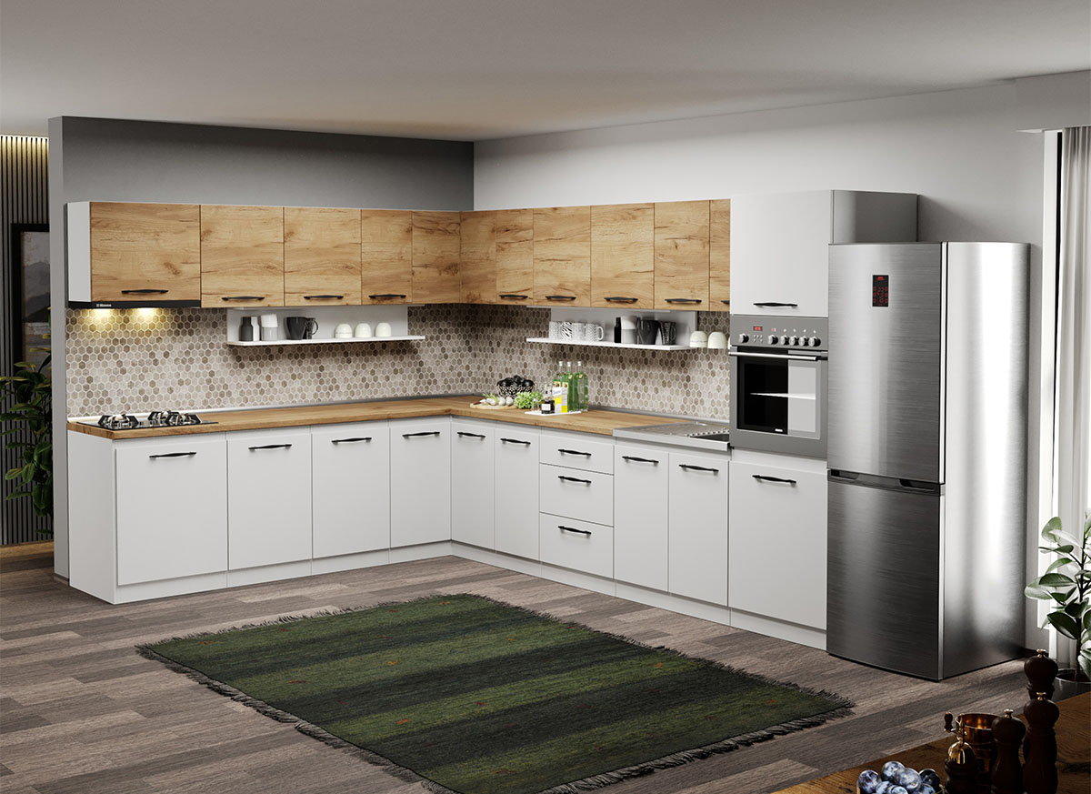 Mobila Bucatarie colt C22 Oakwhite 260x340 cm