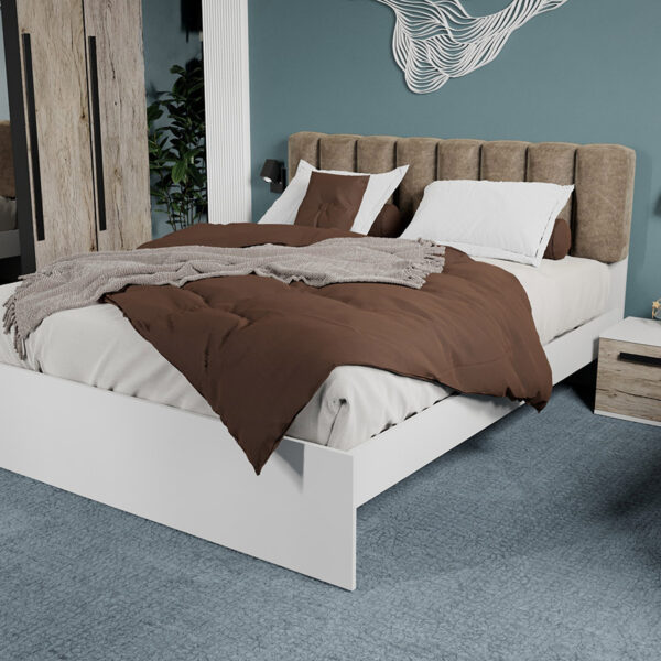 Pat Alb cu tapiterie Bej 160x200 Fara