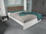 Pat Alb cu tapiterie Bej Inchis 160x200 Fara - imagine 3