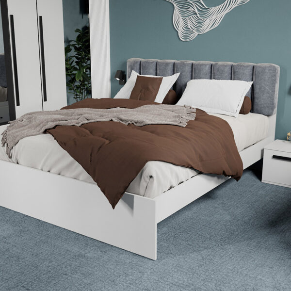 Pat Alb cu tapiterie Gri deschis 140x200 Fara