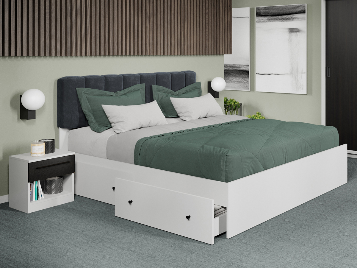 Pat Alb cu tapiterie Gri inchis 160x200 Fara