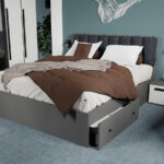 Pat Gri cu tapiterie Gri inchis 140x200 Set 4 sertare