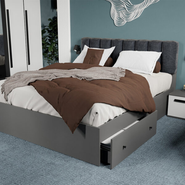 Pat Gri cu tapiterie Gri inchis 140x200 Set 4 sertare