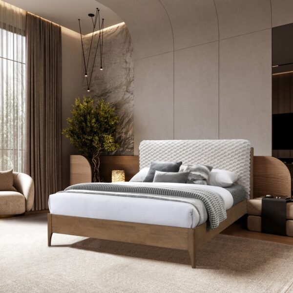 Pat tapitat din lemn masiv Barcelona 140x200