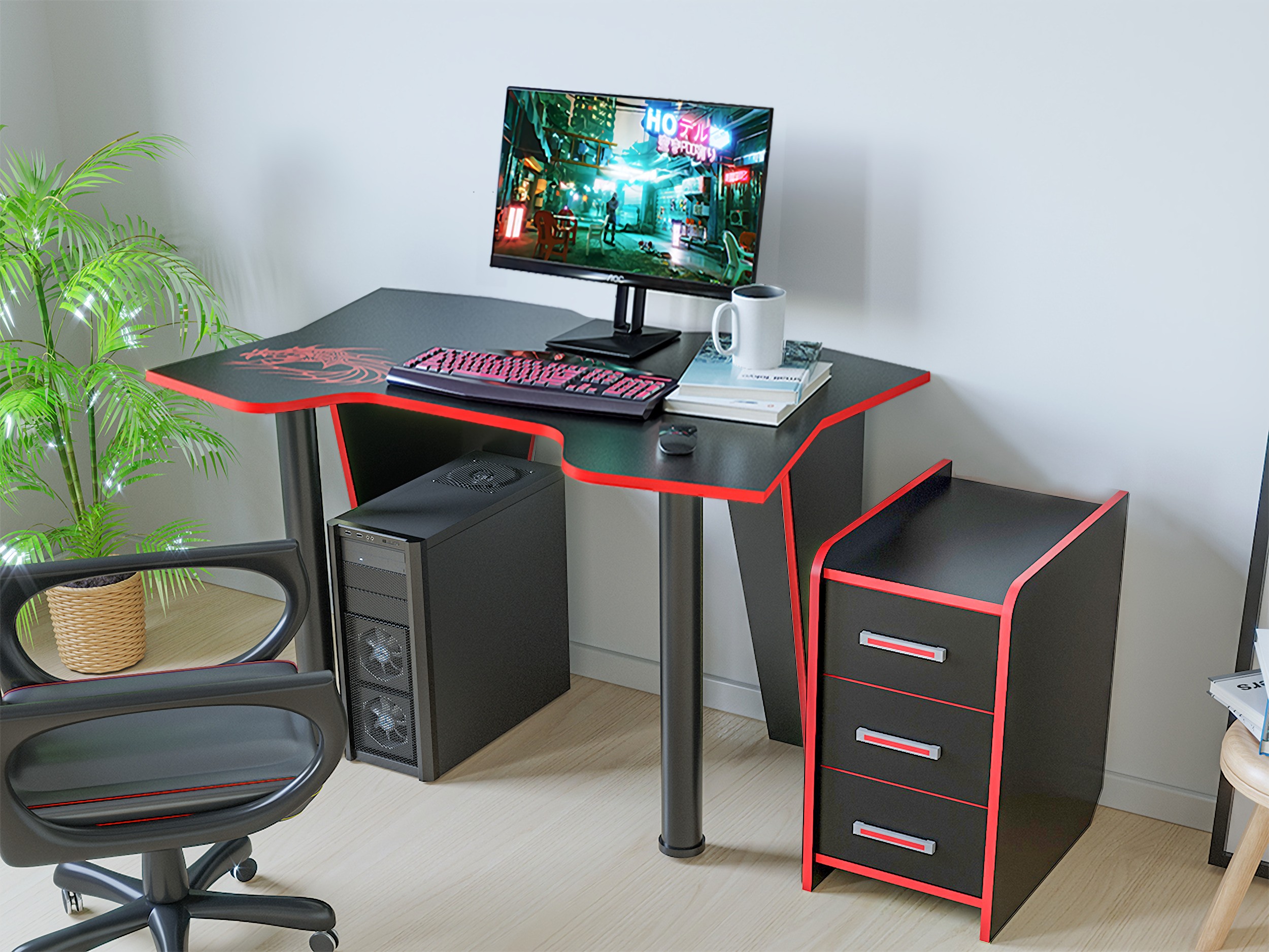 SET BIROU PC + NOPTIERA KL 9.1 WENGE+ROSU