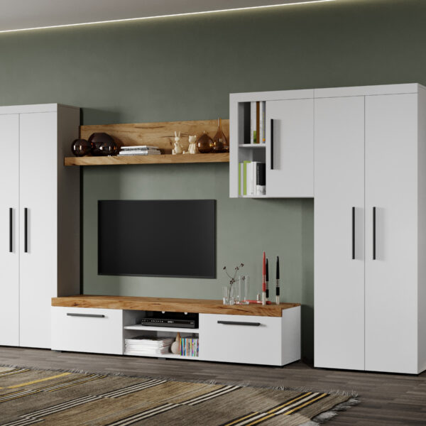 Set Mobila Living Bliss Alb/Stejar Auriu C02