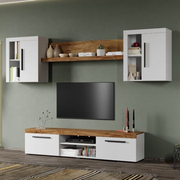 Set Mobila Living Bliss Alb/Stejar Auriu C04