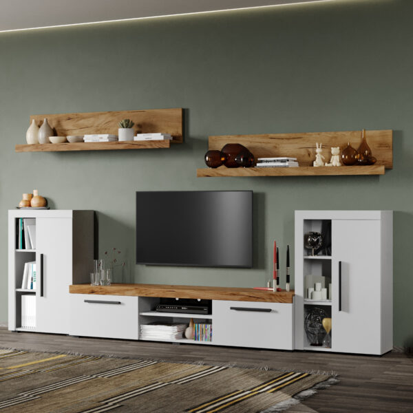 Set Mobila Living Bliss Alb/Stejar Auriu C05