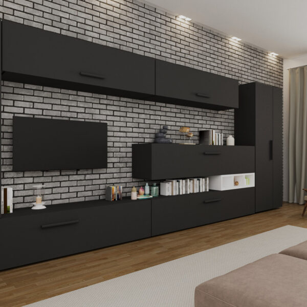 Set Mobila Living Fusion Gri Antracit / Alb C07