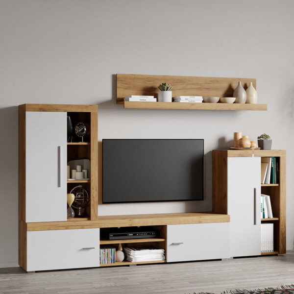 Set Mobila Living Golden Oak Alb / Stejar Auriu C04