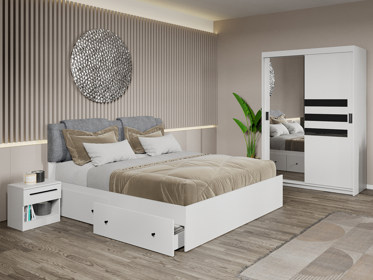 Set dormitor 4 piese Ruben Alb cu oglinda C29