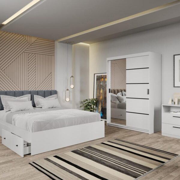 Set dormitor Zeno Alb cu oglinda C06