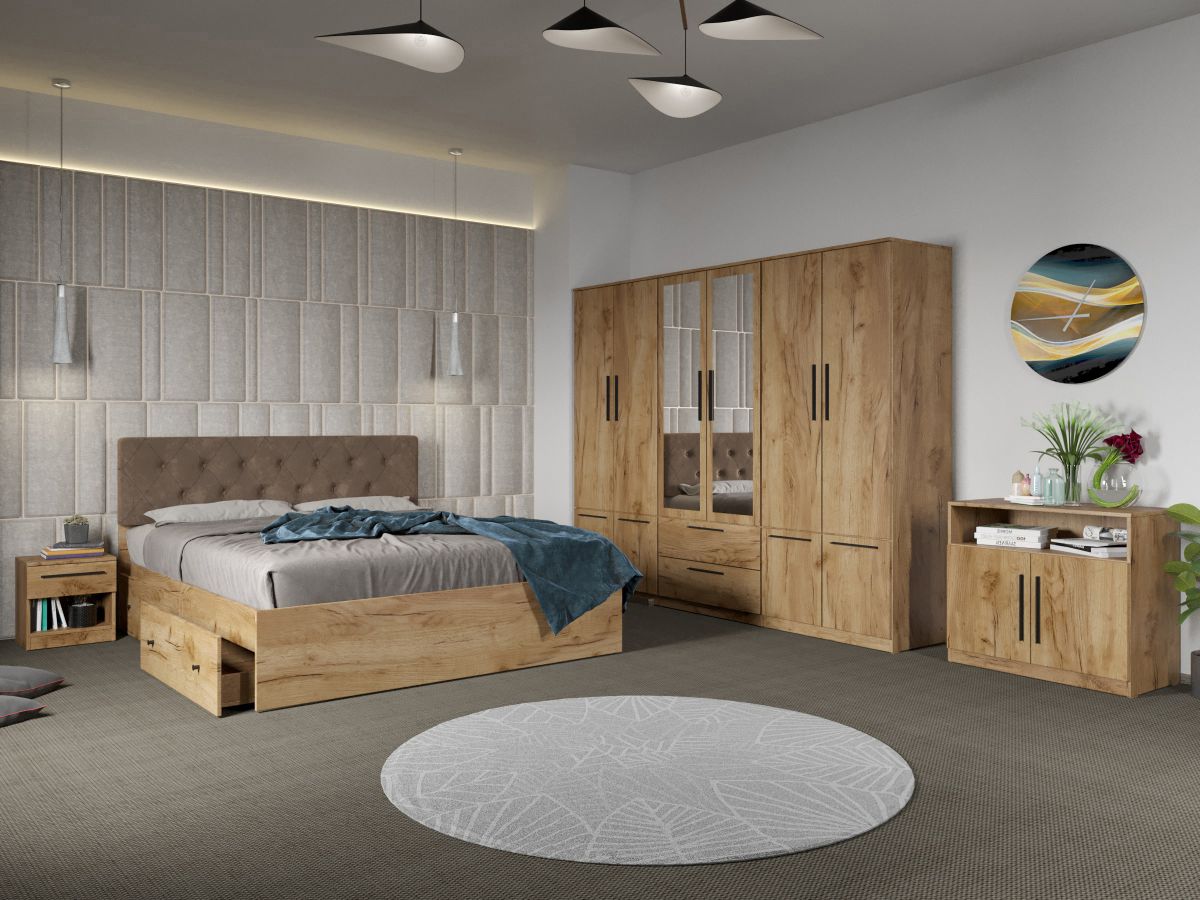 Set dormitor complet Stejar Levi C15 Set dormitor complet Stejar Levi C15