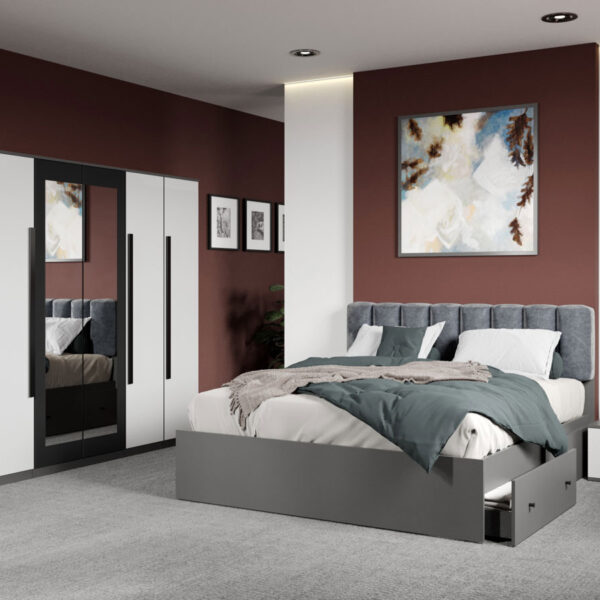 Set mobila dormitor 4 piese Alb/Gri antracit Oasis C16