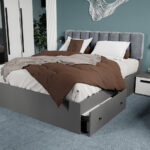 Pat Gri cu tapiterie Gri deschis 180x200 Set 4 sertare