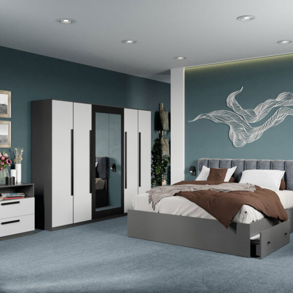 Set mobila dormitor complet Alb/Gri antracit Oasis C10