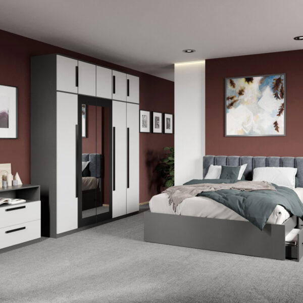 Set mobila dormitor complet Alb/Gri antracit Oasis C13