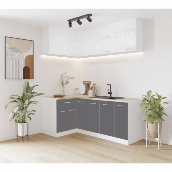 Bucatarie Londra pe colt modulara 2 x 1.2 m gri cu alb