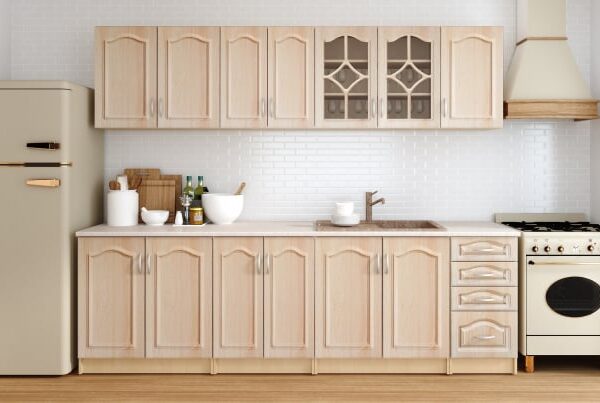 Bucatarie Olea Mebel 2.6m MDF Mesteacan Cu Blat Intreg