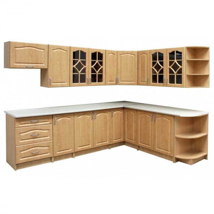 Mobila Bucatarie MDF pe Colt Olea Mesteacan, 270x60x200cm