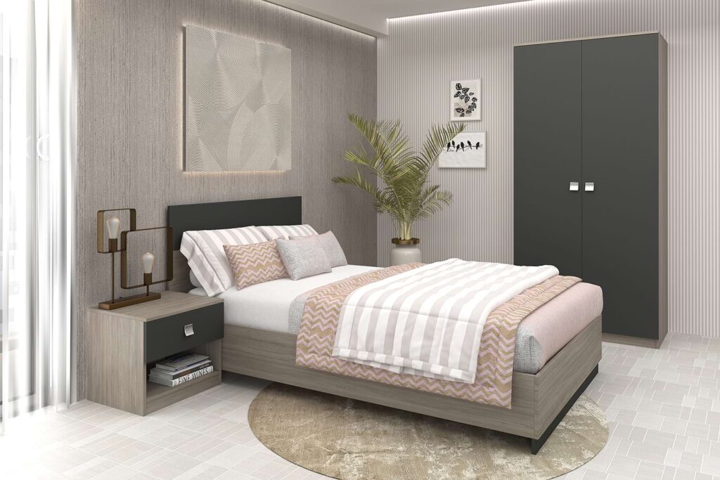 Dormitor complet cu saltea LINEA 1, 140x200, Oak, Antracit