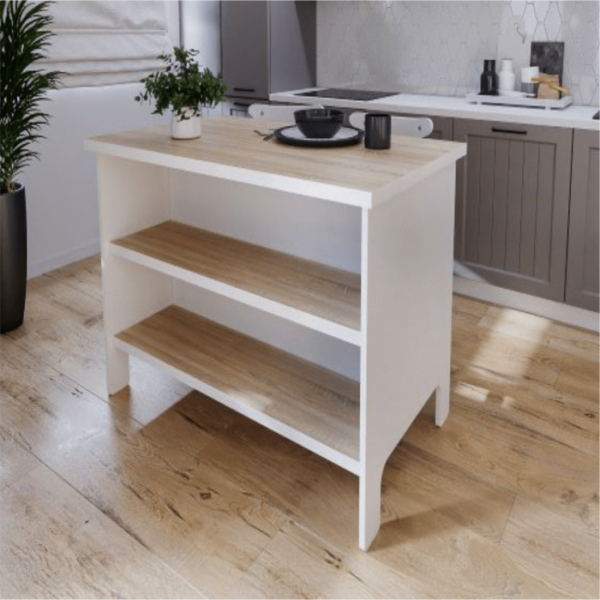 Insula bucatarie Astrid cu rafturi alb sonoma