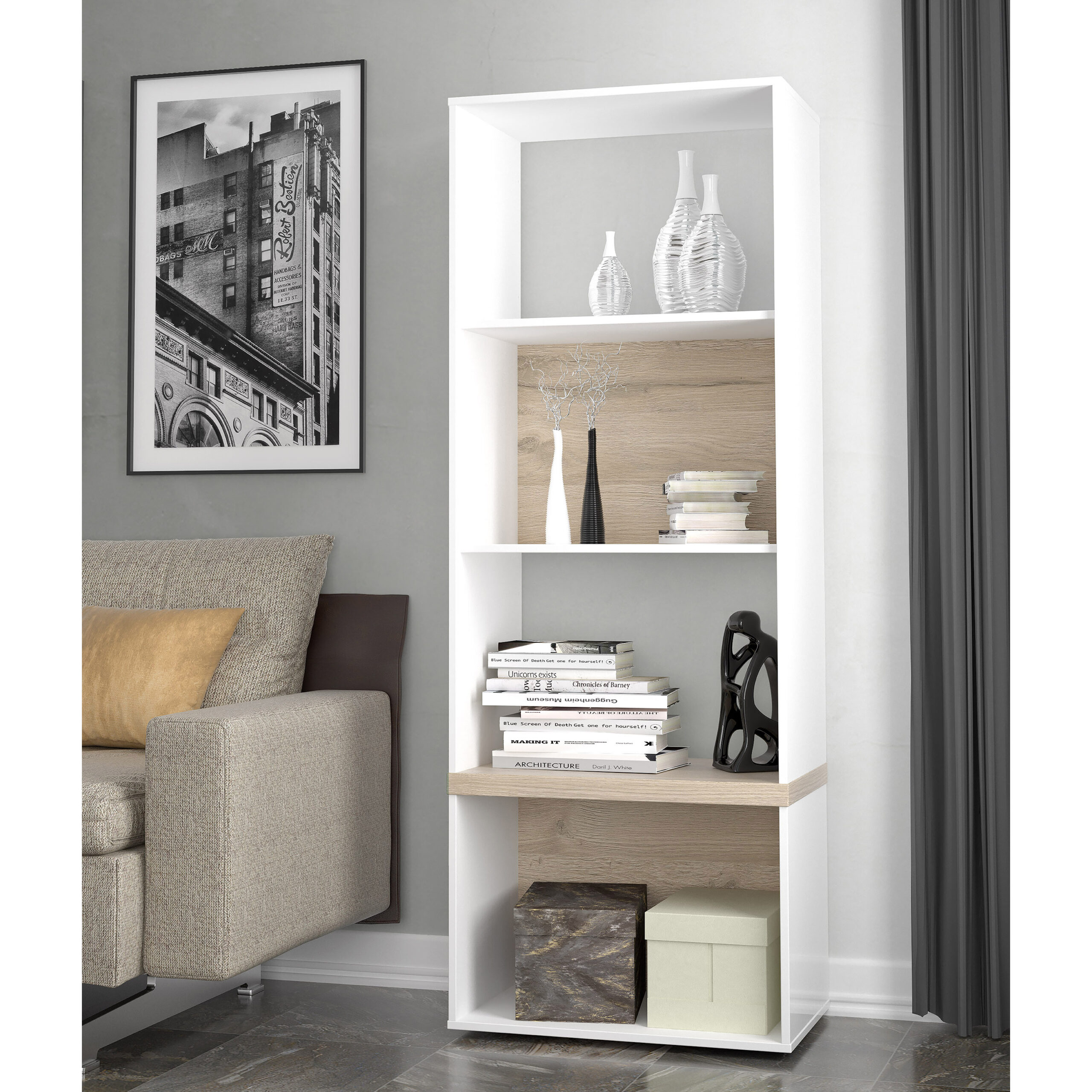 Raft Carina alb + stejar