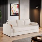 Canapea Extensibila Morelia plusata aspect lana alba