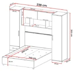 Dimensiuni Set dormitor cu pat incorporat tapitat YASMIN M1, Alb Elveția, 238x50x200 cm