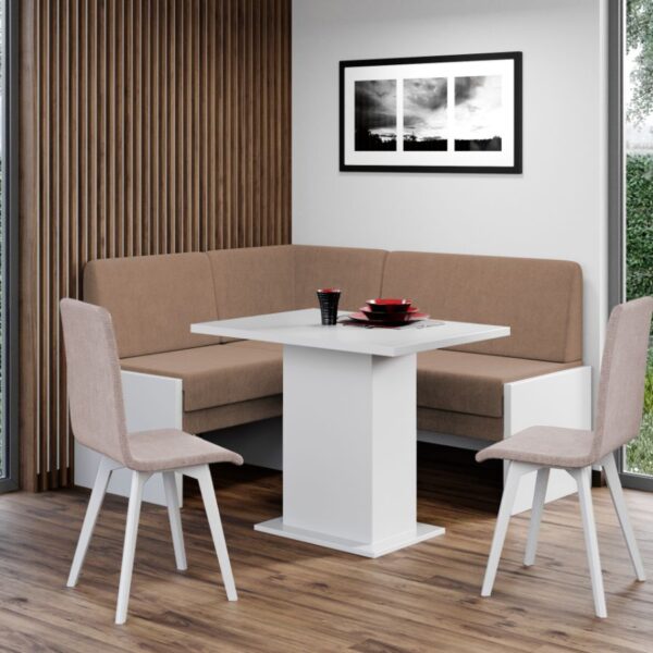 Set Coltar Bucatarie Smart Blur 4/Pal Alb + Masa + 2 Scaune Rosa Rino 6