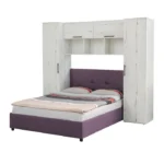 Set dormitor cu pat incorporat tapitat YASMIN M1, Alb Elveția,