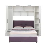 Set dormitor cu pat incorporat tapitat YASMIN M1, Alb Elveția, 238x50x200