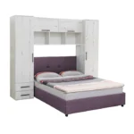 Set dormitor cu pat incorporat tapitat YASMIN M1, Alb Elveția, 238x50x200 cm