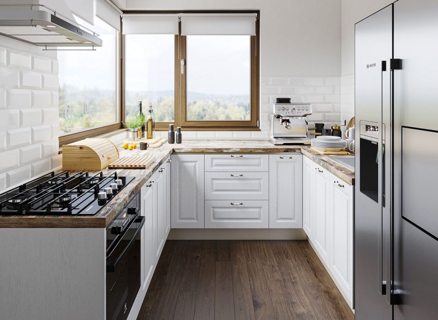 Set Bucatarie in FOrma de U Cucina – Alb Structo