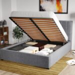 Pat Tapitat pentru saltea de 190 Adam rabatabil cu lada Gri - Eden 18 180x190