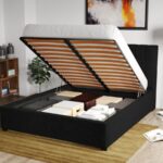 Pat Tapitat pentru saltea de 190 Adam rabatabil cu lada Negru - Poso 135 90x190