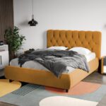 Pat Tapitat Catifea Mega cu somiera fixa Galben mustar – Riviera 41 180x200