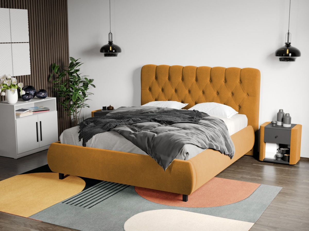 Pat Tapitat Catifea Mega cu somiera fixa Galben mustar – Riviera 41 180x200