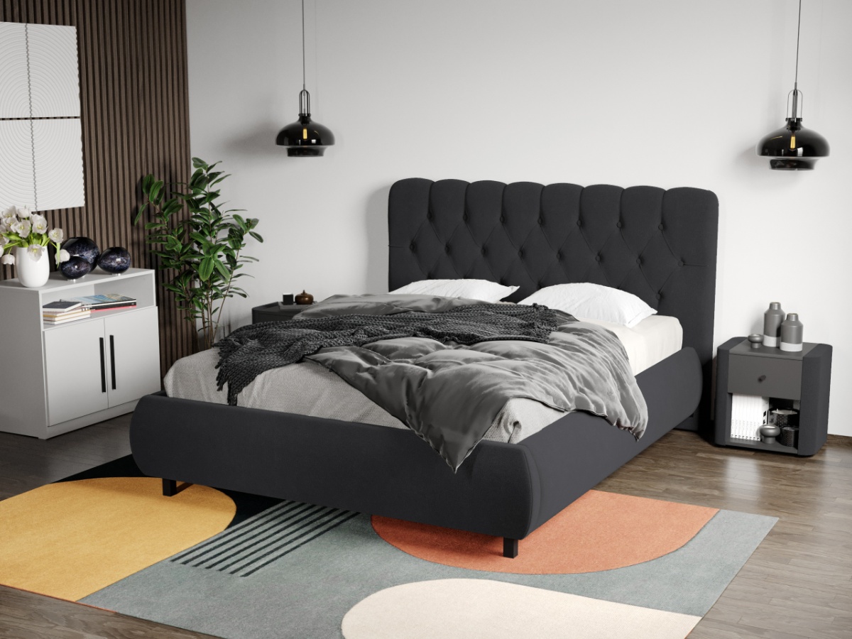 Pat Tapitat Catifea Mega cu somiera fixa Gri antracit - Riviera 97 160x200