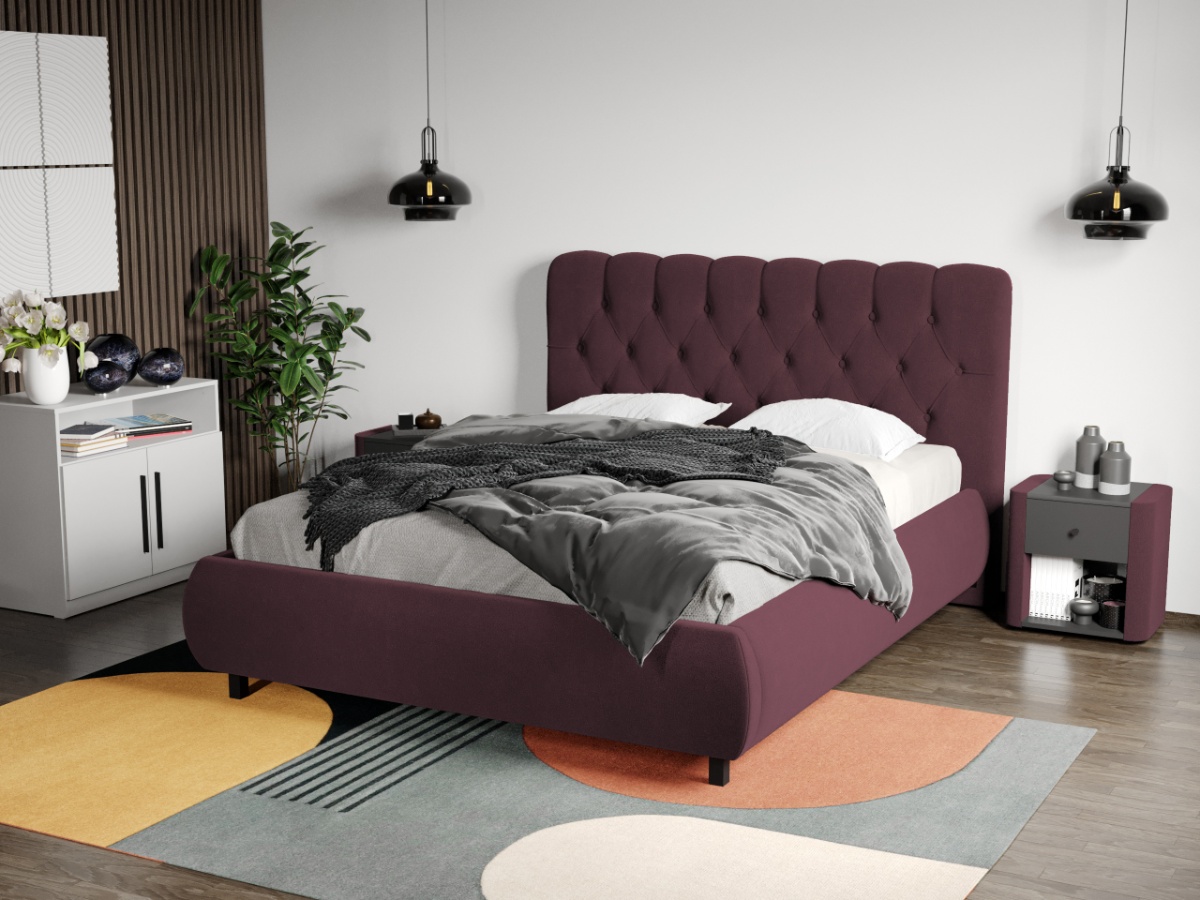 Pat Tapitat Catifea Mega cu somiera fixa Mov - Riviera 69 160x200