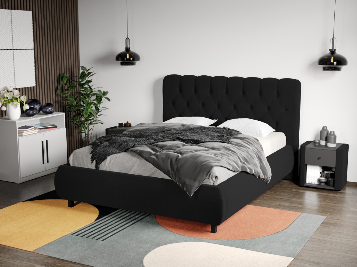 Pat Tapitat Catifea Mega cu somiera fixa Negru - Riviera 100 160x200