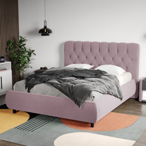 Pat Tapitat Catifea Mega cu somiera fixa Roz - Riviera 62 160x200