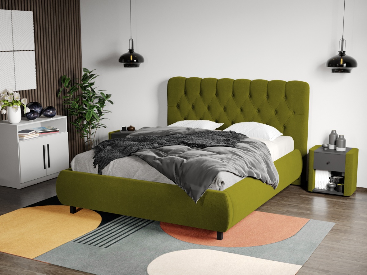 Pat Tapitat Catifea Mega cu somiera fixa Verde deschis - Riviera 36 160x200