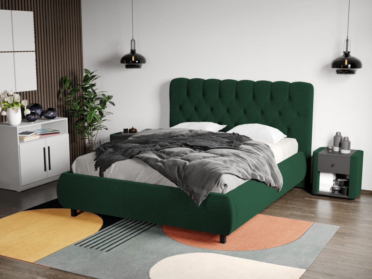Pat Tapitat Catifea Mega cu somiera fixa Verde inchis - Riviera 38 160x200