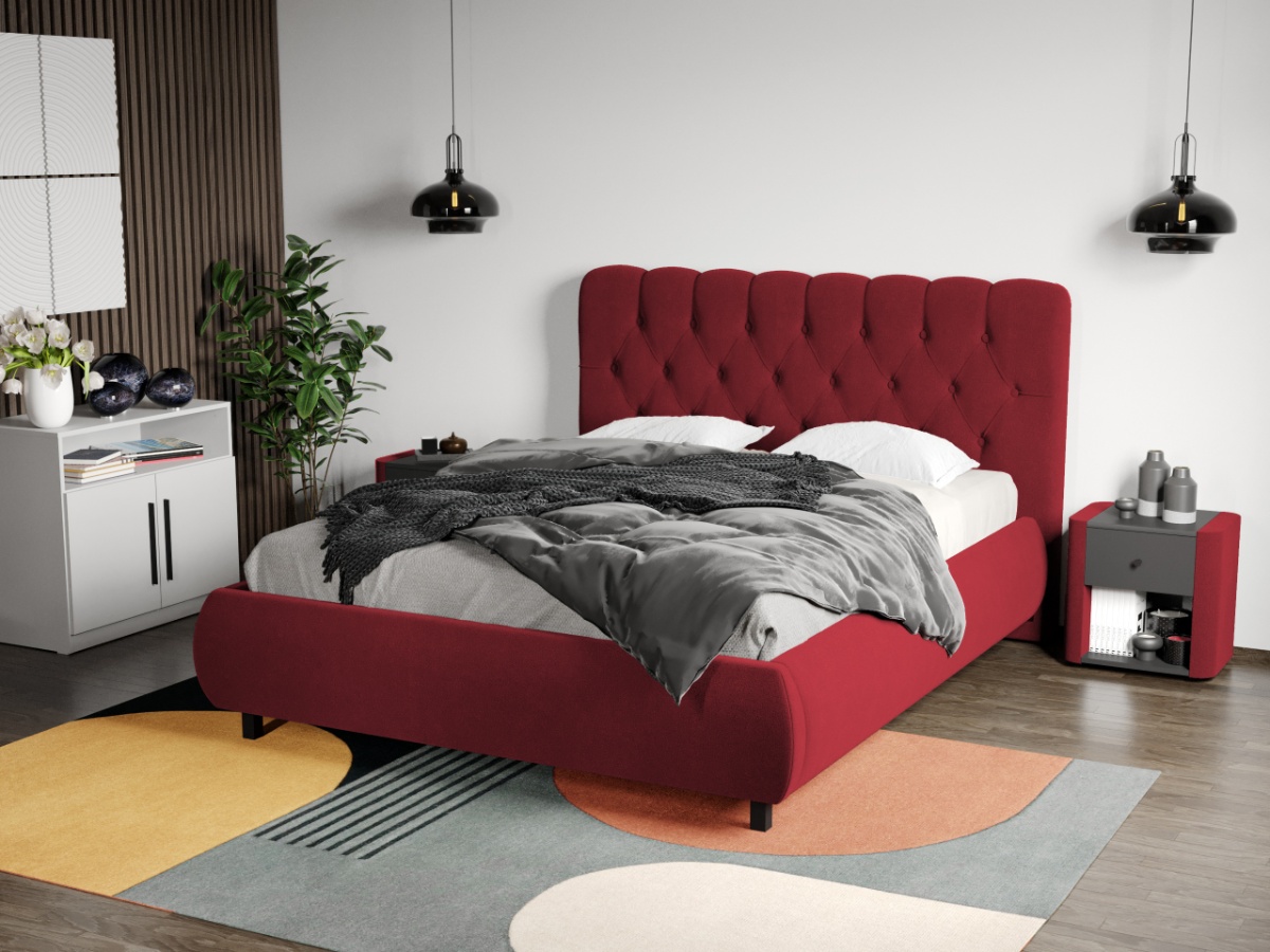 Pat Tapitat Catifea Mega cu somiera fixa Visiniu - Riviera 61 160x200